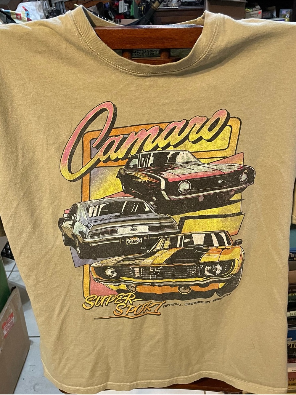 Chemistry Tan Camaro Graphic Tee with Yellow and Pink Accents